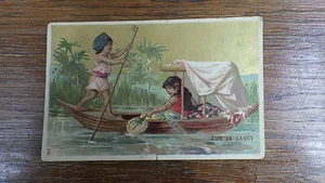 1 x CHROMO TRADE CARDS 1900 Litho ?? SUR LE GANGE Maison Bovar Paris 115x75mm - Foto 1 di 2