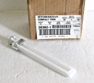 10 x COMPACT FLUORESCENT TUBE LIGHT BULB LAMP T4 2-PIN CFT13W/GX23/27 13W 203821 - Image 1 of 4