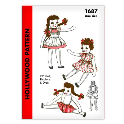 HOLLYWOOD Doll Pattern 1687 Pinafore Dress Pantie Rag Cloth Fabric Sewing 21” - Image 1 of 2
