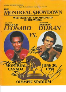 Roberto Duran v. Sugar Ray Leonard 1 Montreal signed Program JSA - Picture 1 of 2