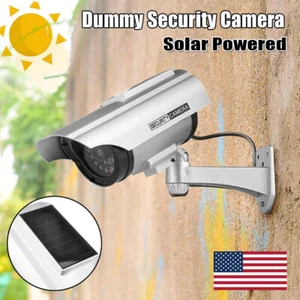 Solar Powered Dummy Security Camera Fake LED Flashing Light CCTV Waterproof - Picture 1 of 8