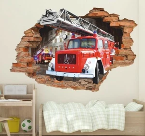Fire Truck 3D Wall Sticker, Fire Engine Wall Sticker, Removable Vinyl Sticker - Picture 1 of 6