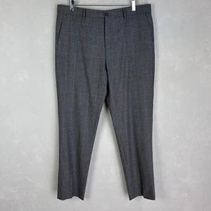 Saks Fifth Avenue men’s size 36 x 31 wool dress pants slim leg gray blue plaid - Picture 1 of 15