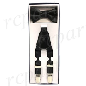 Nuevo Y espalda niños niños tirantes tirantes pajarita conjunto correa clip en negro brillo - Imagen 1 de 2