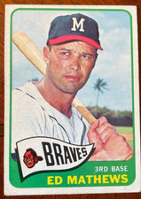 EDDIE MATHEWS   1965  TOPPS  Baseball Card - SLIGHT WEAR - VINTAGE!
