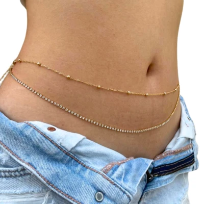 18K Gold Plated Belly Chain for Women Sexy Waist Chain Adjustable Body Chain - Image 1 of 4
