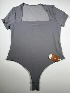 REORIA Women Sexy Square Neck Short Sleeve Sheer Mesh Double Lined Bodysuit 2XL - Picture 1 of 10