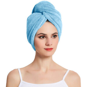 Women's Hair Wrap Head Towel Quick Dry Bath Turban Twist w/Button, Ultra-Compact