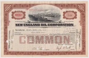 Certificado de acciones de New England Oil Corporation Virginia - Imagen 1 de 1