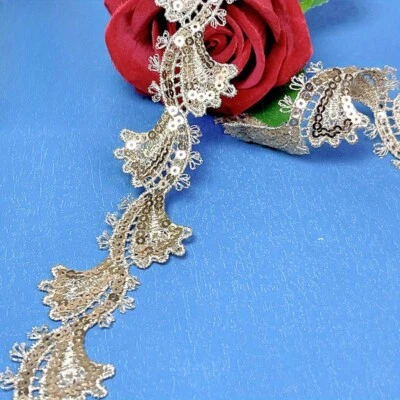 2.5cm 10 Yards Gold Sequin Lace Trim Embroidery Edge Trimming DIY Sewing Craft - image 1 of 4