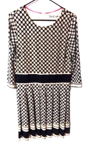 VESTIDO JERSEY ACAMPANADO ELIZA J TALLA 12 CUELLO REDONDO BEIGE NEGRO - Imagen 1 de 8