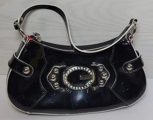GUESS Small Handbag Shoulder Purse Black Bling Studs Vintage Approx 10" - Picture 1 of 5