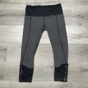 Lululemon Runday Crop Black White Parallel Stripe Ankle Zip Reflect Pants Size 8 - Picture 1 of 14