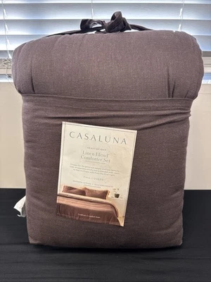 Casaluna Full Queen Heavyweight Linen Blend Comforter Set Dark Fig - Image 1 of 4