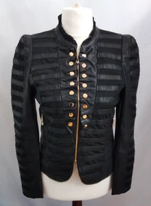 Drole De Copine Black Faux Leather Jacket, Military Style, Zip. Size Large - Picture 1 of 10