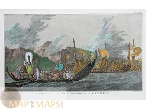 Tahiti Old Print – The Fleet of Otaheite Assembled at Oparee, Cook Vouages  1778 - Bild 1 von 6
