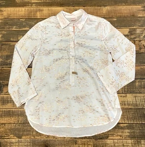 EUC Persifor Hergestellt in den USA Damen M Knopf Bluse Hemd weiß Fisch glänzend Muster L/S - Bild 1 von 8