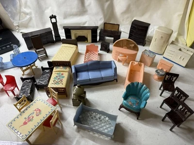 Large LOT 35+pc Vintage Dollhouse Miniatures Furniture  Mix Brands - Image 1 of 4