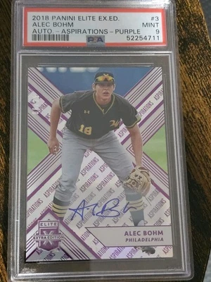 2018 Panini Elite Extra Edition ALEC BOHM RC #3 Purple Auto #d 08/25 PSA 9 Pop 1 - Image 1 of 3