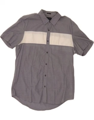 GUESS Mens Slim Fit Short Sleeve Shirt Large Grey Colourblock Cotton AX06 - Image 1 of 4