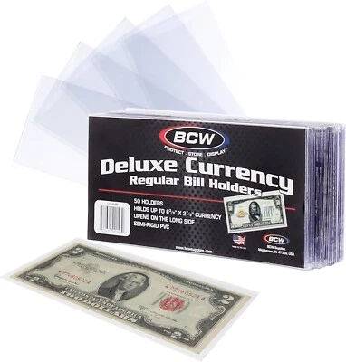 50 BCW Regular Currency Banknotes Sleeves Modern US Size Notes Holder Semi Rigid - Image 1 of 4