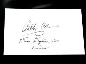 BOBBY ALLISON added "3 x DAYTONA 500 WINNER" SIGNED AUTOGRAPHED INDEX CARD 3X5 - Picture 1 of 1