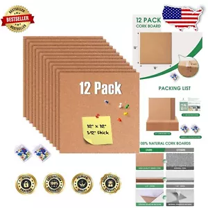 1/2 Inch Thick Self-Stick Cork Board Tiles - Versatile 12 Pack for DIY and Decor - Picture 1 of 11