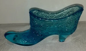 LE Smith Glass Slipper Shoe Daisy Button Blue - Picture 1 of 4