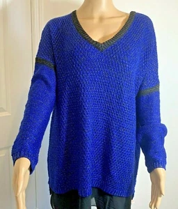 Metaphor Womens Sweater Sz XL Blue V-Neck Long Sleeve Chiffon Shirttail Hem - Picture 1 of 12