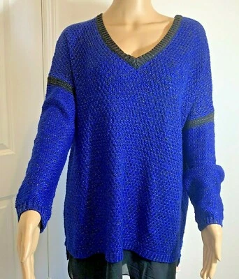 Suéter Metaphor para mujer talla XL azul cuello en V manga larga gasa cola de camisa dobladillo  Foto 1 de 4