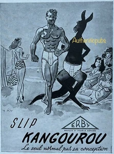 PUBLICITE ERBY SLIP KANGOUROU PLAGE DE 1949 FRENCH AD SOUS VETEMENT HOMME ANIMAL - Picture 1 of 1
