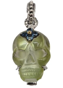 BARBARA BIXBY Sterling Silver 18K Green Mother of Pear Pearl Skull Pentdant - Picture 1 of 6