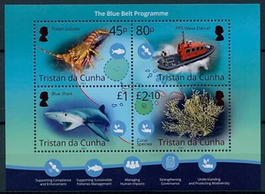 Tristan da Cunha 2021 MNH Marine Animals Stamps Blue Belt Programme Shark 4v M/S - Picture 1 of 1