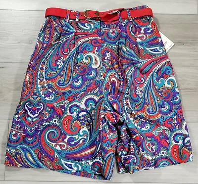 尾短裤女式 8 红色蓝色佩斯利百慕大新品 — 第 1/4 张图片