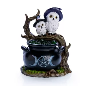 Snowy Owl Cauldron LED Light Green Resin Bubbles Decoration Halloween - Picture 1 of 5