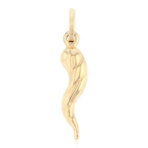 14K Yellow Gold Cornicello Italian Twisted Unique Horn Lucky Charm Pendant - Picture 1 of 8