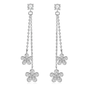 4mm D VVS1 Moissanite Flower Drop Earrings 925 Sterling Silver 18K Gold Plated - Picture 1 of 13