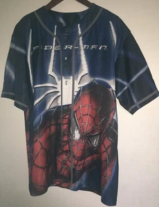 Rare VTG Spider Man 2002 Film Promo Button Front Baseball Jersey 2000s Blue SZ M - Picture 1 of 20