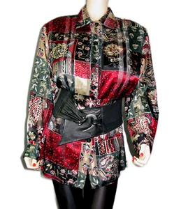 Dressbarn~Satiny Chiffon Vtg Blouse Size 18/20~Floral Artsy Patchwork Array - Picture 1 of 12