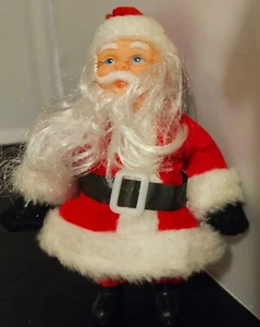 Vintage Soft Vinyl Face Santa Claus Plastic Boots Black Mittens - Picture 1 of 8