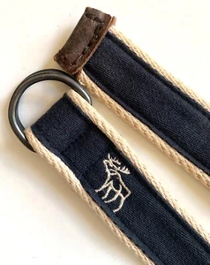 A&F ABERCROMBIE Belt Boys 14 EMBROIDERED MOOSE Logo Navy Natural Cotton D-Ring - Picture 1 of 5