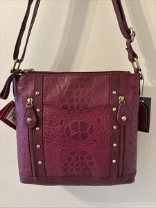 NUEVO CON ETIQUETAS Great American Leatherworks Croc con ribete Catania Cuero Cartera Bolso Bolsillos - Imagen 1 de 19