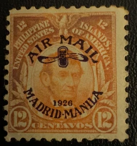 Philippines Stamp #C6 M-OG-H 12¢ Air Mail 1926 Issue - Picture 1 of 2