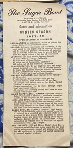Winter 1957-1958 ZUCKERDOSE in Norden, California Preise & Informationen BROSCHÜRE - Bild 1 von 3