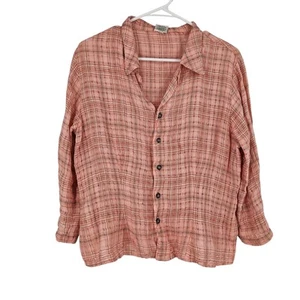 CP Shades Button Down Shirt Pink Linen Long Sleeve Collar Lightweight Boxy Sz S - Picture 1 of 6