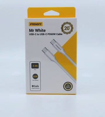Cable cargador rápido PISEN MrWhite 60W USB-C a USB-C 6,56 PIES Foto 1 de 2
