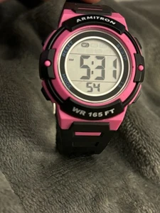 Armitron Pro Sport Watch Women 36mm Pink Black Digital Backlight 50M - Picture 1 of 5