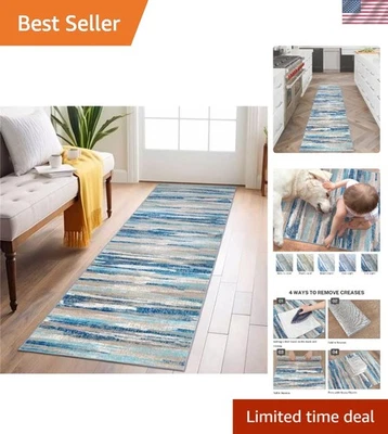 Alfombra de pasillo interior 2x6 lavable antideslizante lavable azul abstracto para pasillo Foto 1 de 4