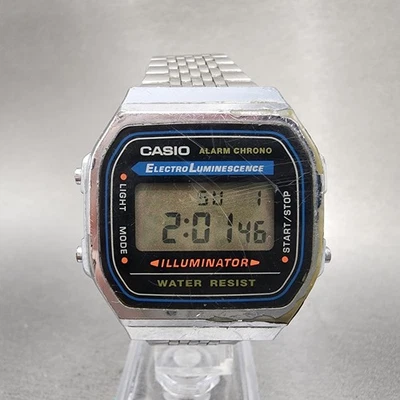 卡西欧 A168 手表男士 36 毫米数字银色八边形闹钟计时码表全新电池 — 第 1/4 张图片