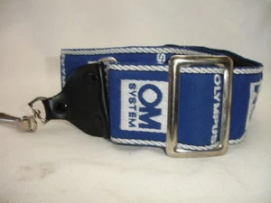 Vintage Olympus OM SYSTEM camera neck strap Black / Blue VGUC - Picture 1 of 6